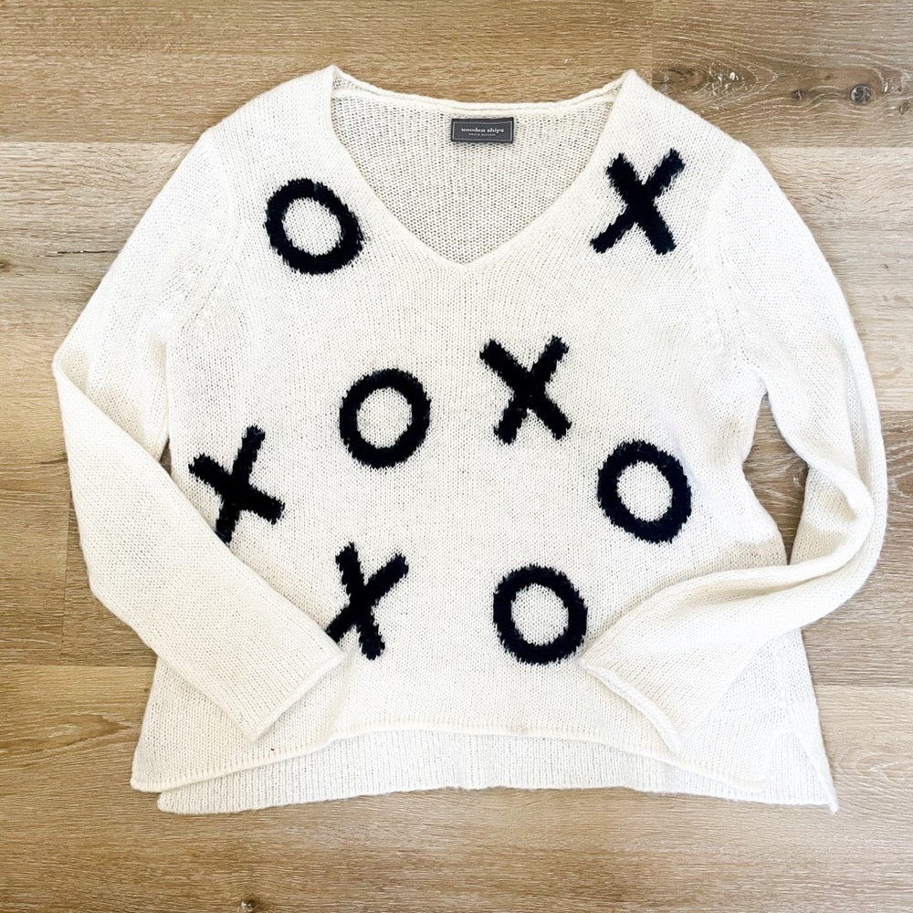 Wooden Ships Cream and Black V-Neck Sweater